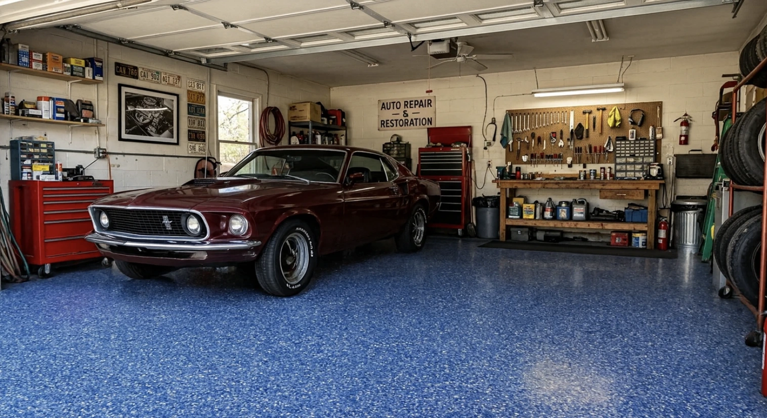 Concrete floor coating visualization — Blue Jewel · Polyaspartic